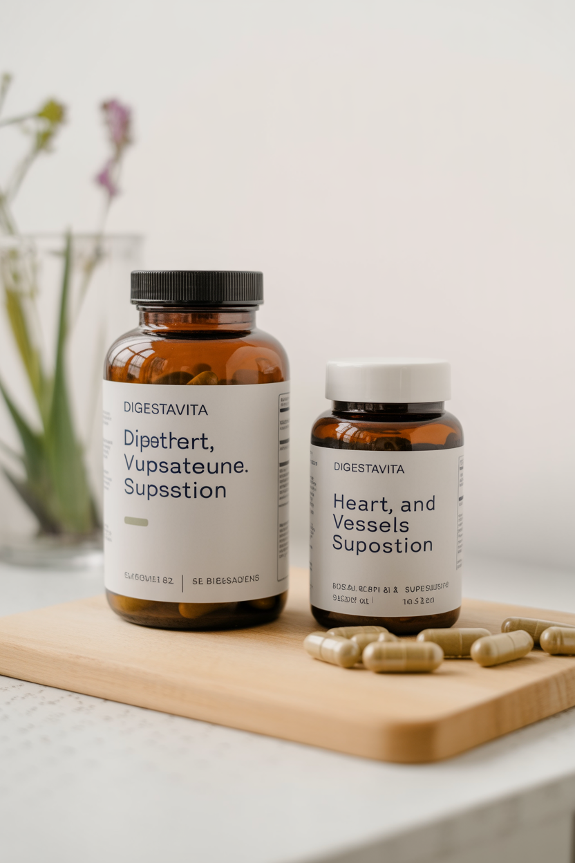 Digestavita supplement bottle and capsules for heart, vessels and digestion support